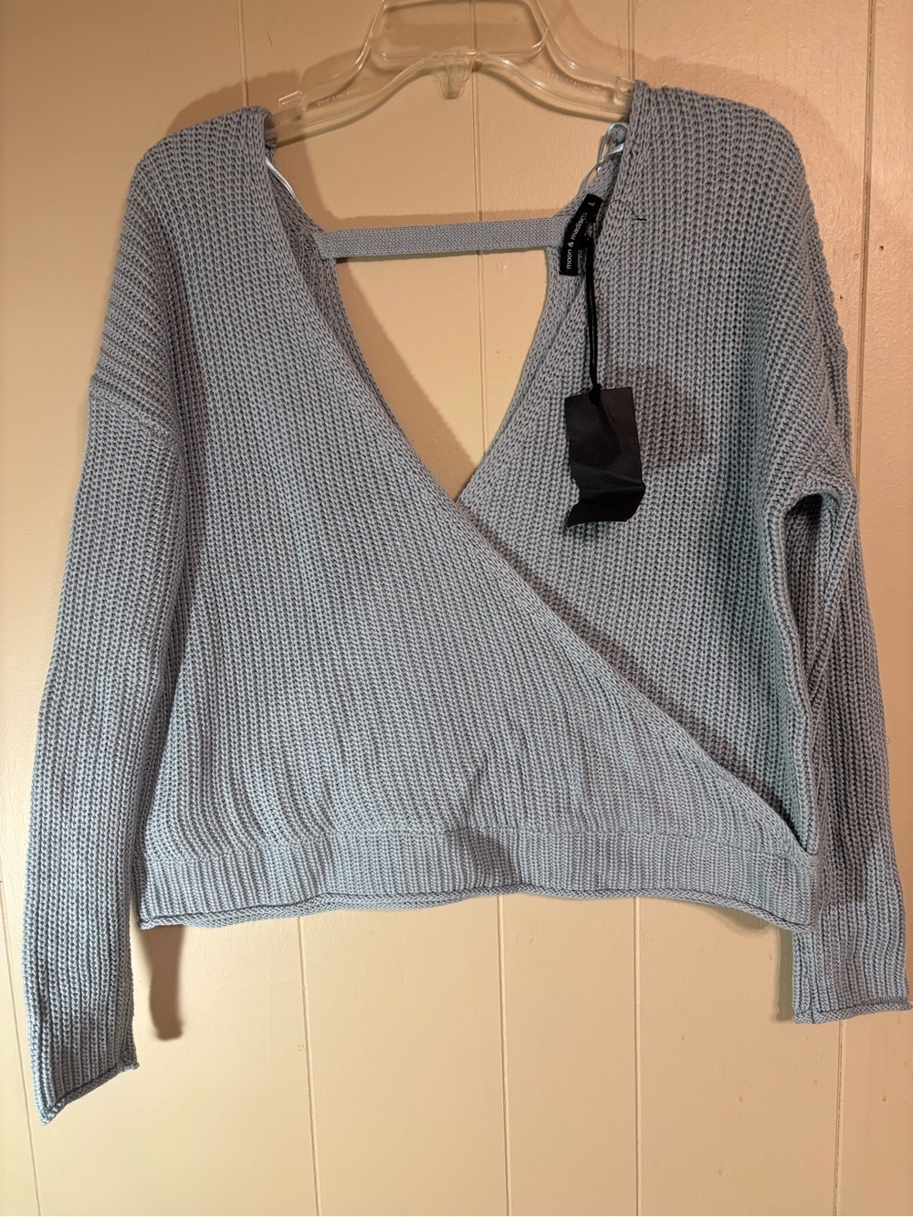 moon & madison Light Blue V-Neck Wrap crop Sweater